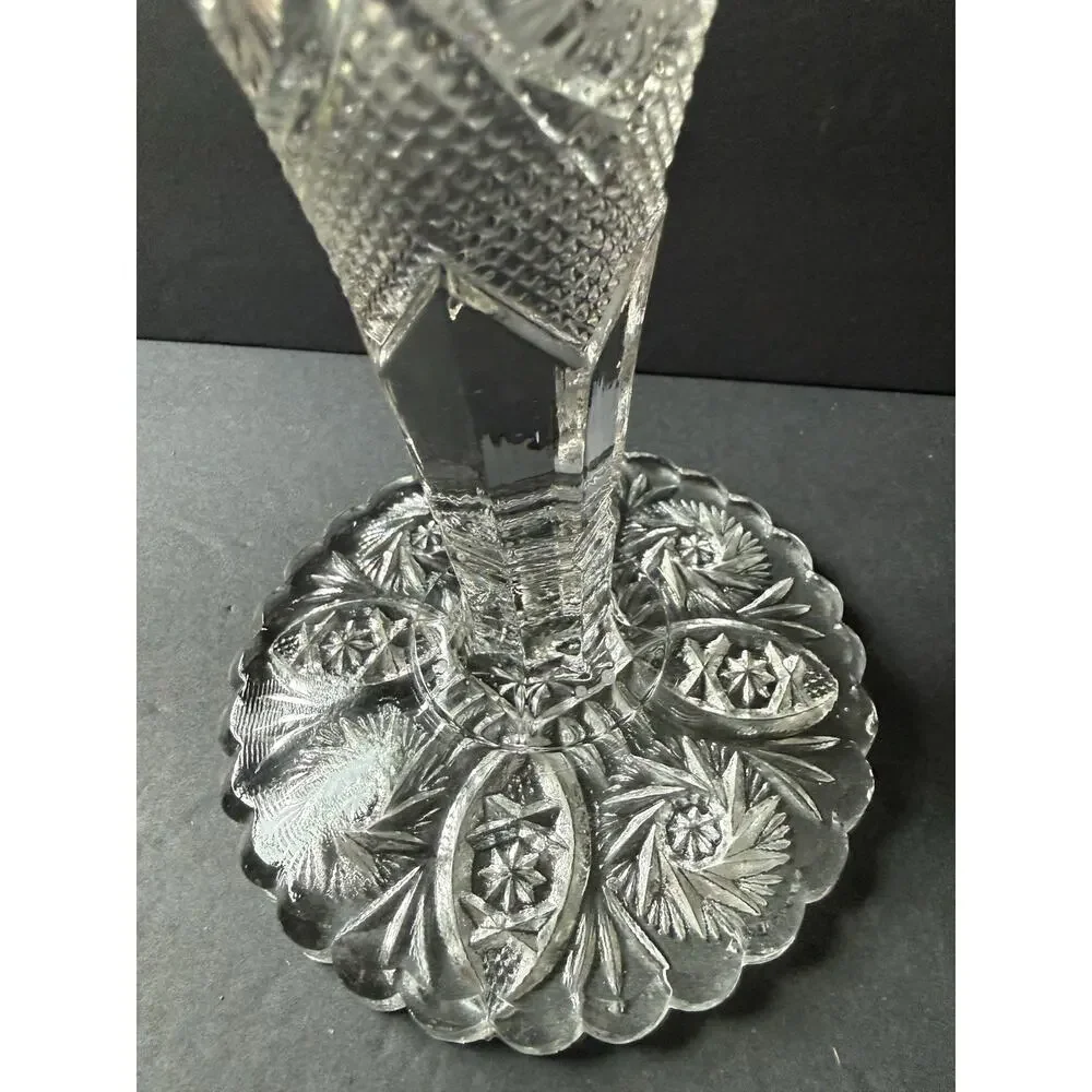 Vintsge EAPG Imperial Cut Glass Boquet Vase Hobstar Thunderbolt MCM Scalloped